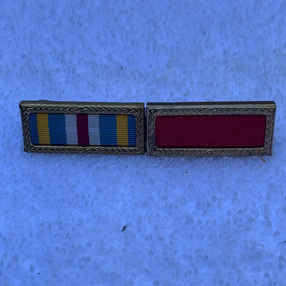 Modern US Army 2 Military Unit Award Ribbons in Gold Frames Ribbon Bar